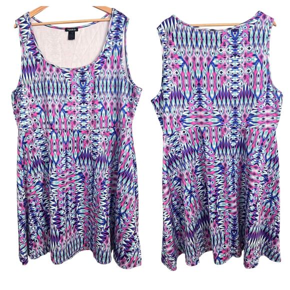 Torrid Women 3X Dress Fit & Flare Stretch Geometric Print Knit Sleeveless Casual - Picture 1 of 8